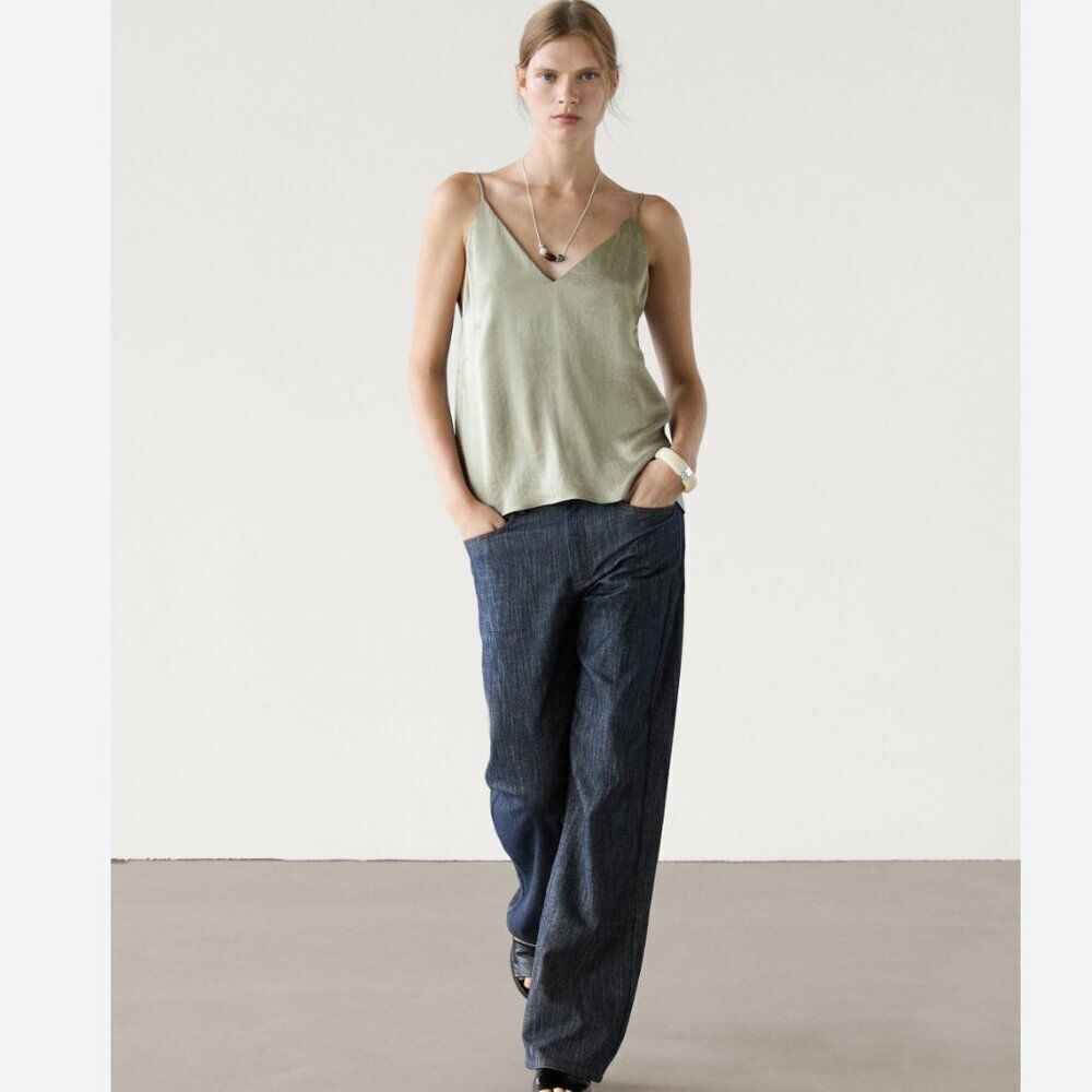 Massimo Dutti Womens Cami Tank Top S champagne satin Sleeveless 5155/104 NWT